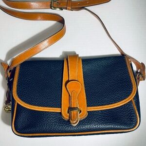 Dooney & Bourke Vintage Navy and Tan Leather Shoulder Bag